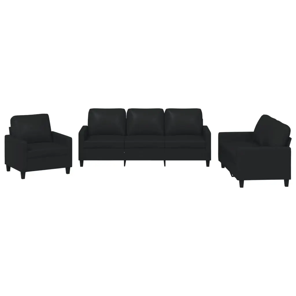 Sofa Set Faux Leather Living Room Furniture 3 Piece Black