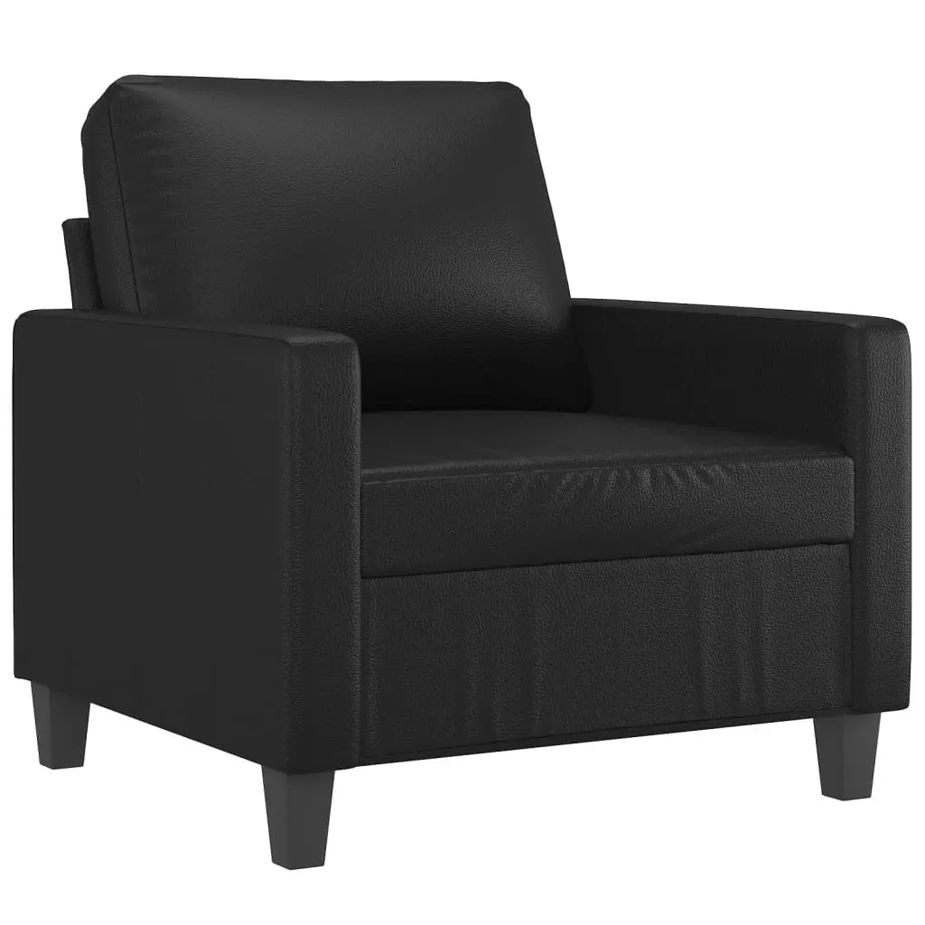 Sofa Set Faux Leather Living Room Furniture 3 Piece Black