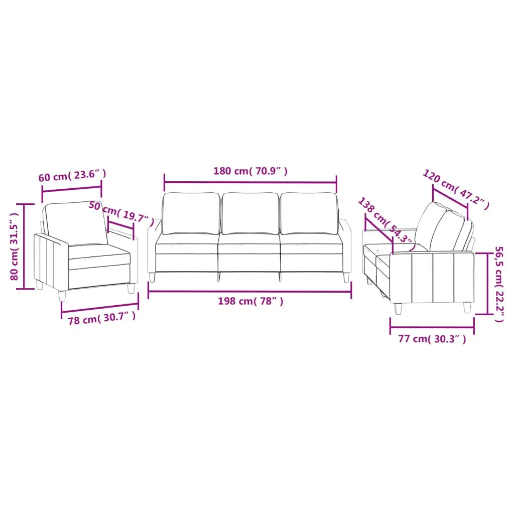 Sofa Set Faux Leather Living Room Furniture 3 Piece Black