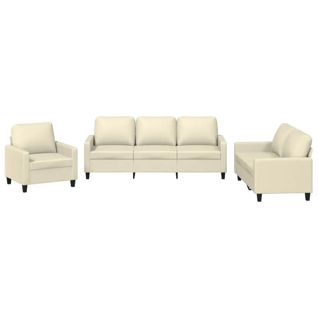 3 Piece Sofa Set Living Room Furniture Faux Leather Cream