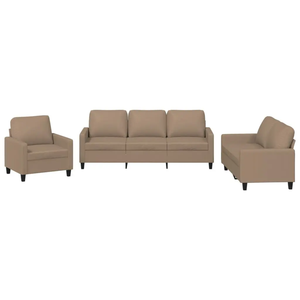 3 Piece Sofa Set Living Room Furniture Brown Faux Leather