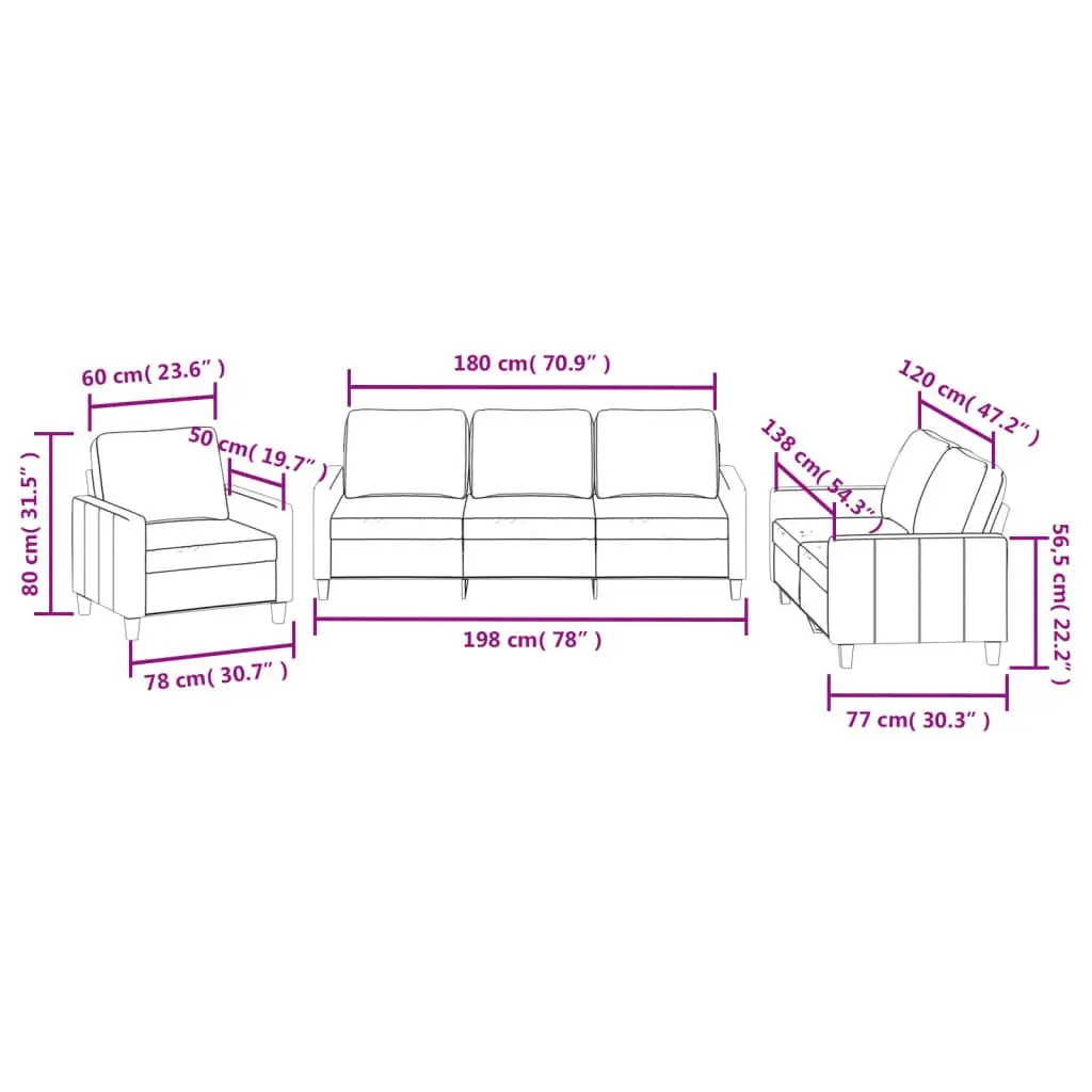 3 Piece Sofa Set Living Room Furniture Brown Faux Leather