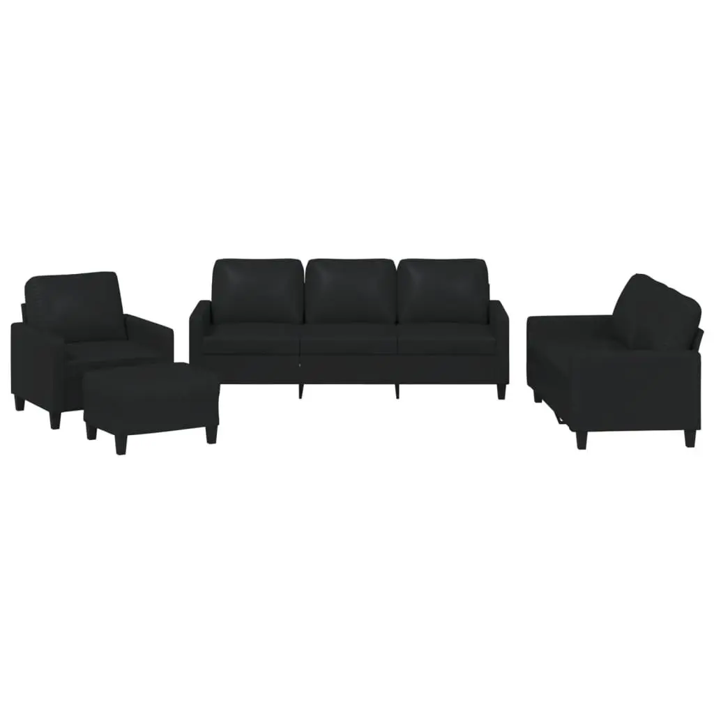 4 Piece Sofa Set Living Room Cushions Black Faux Leather