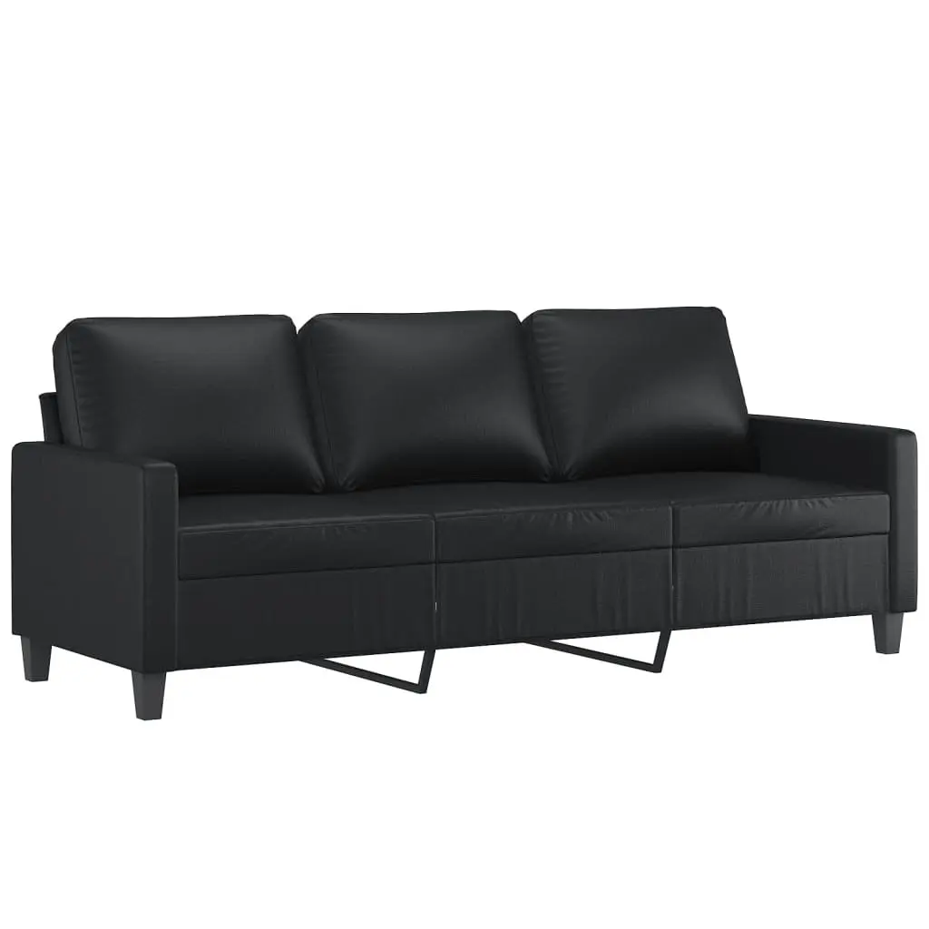 4 Piece Sofa Set Living Room Cushions Black Faux Leather