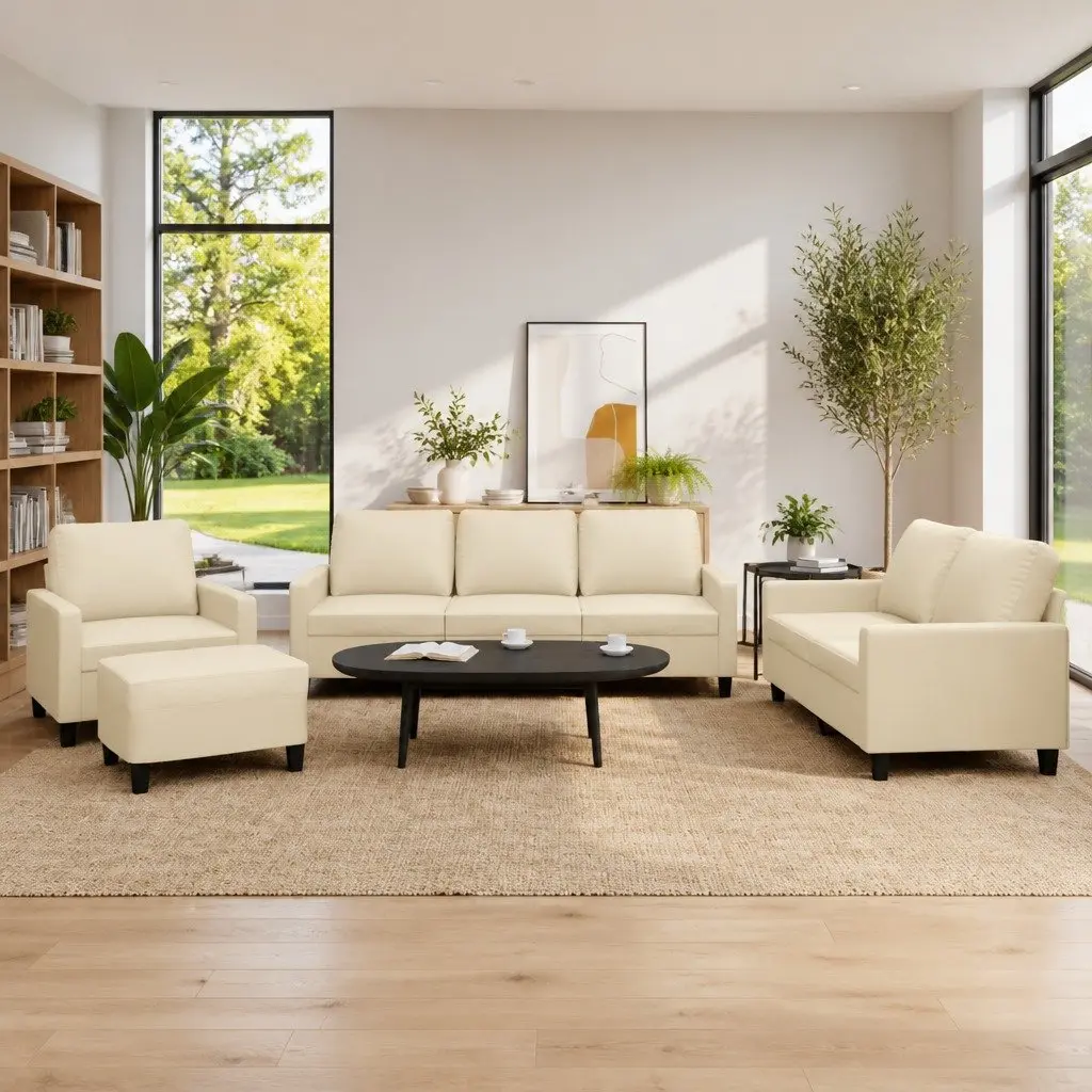 4-Piece Cream Sofa Set with Cushions