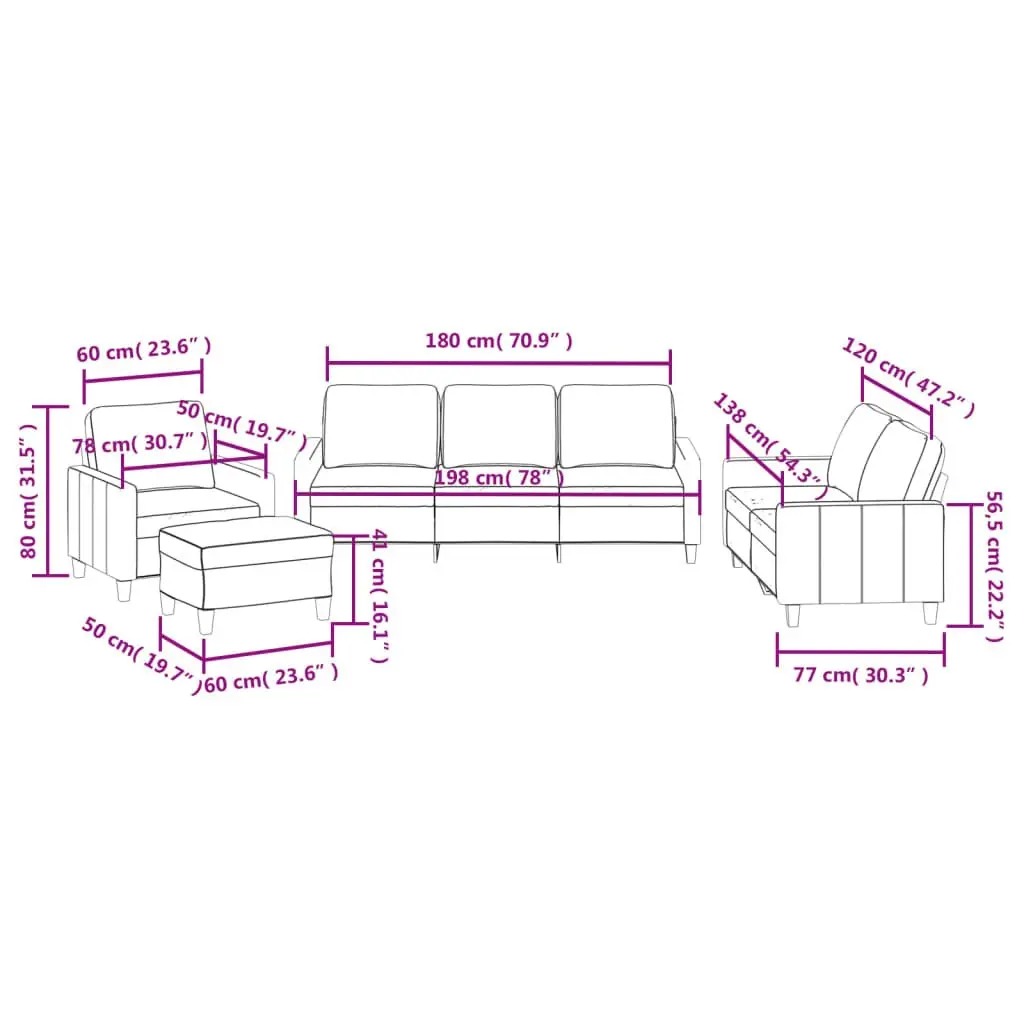 4-Piece Cream Sofa Set with Cushions