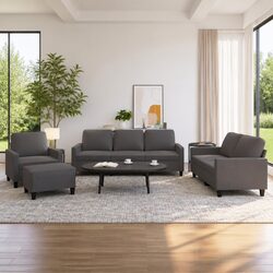 Comfortable 4 Piece Sofa Set with Grey Faux Leather Design