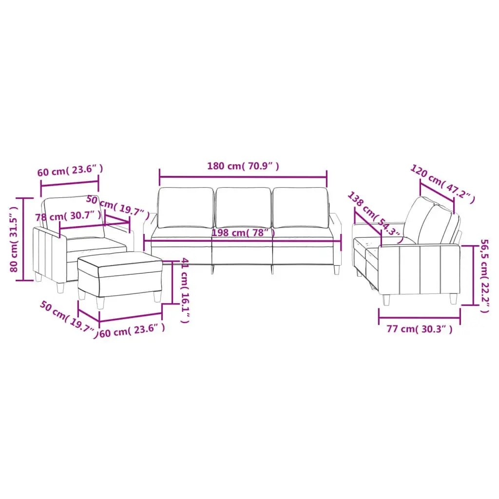 4 Piece Sofa Set with Footstool