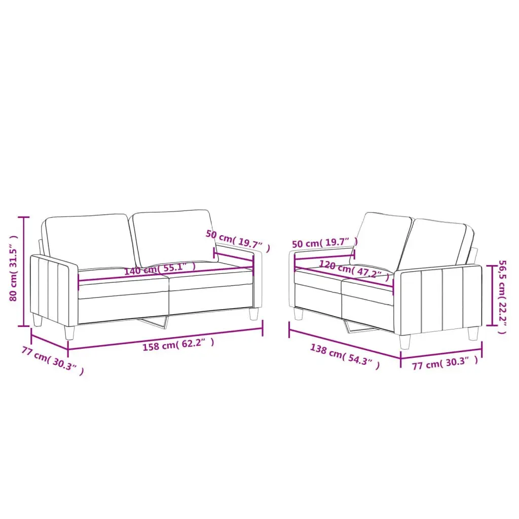 2 Piece Sofa Set Black Faux Leather Living Room Furniture Modern Design