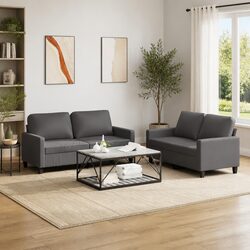 Value-Focused 2 Piece Grey Faux Leather Sofa Set