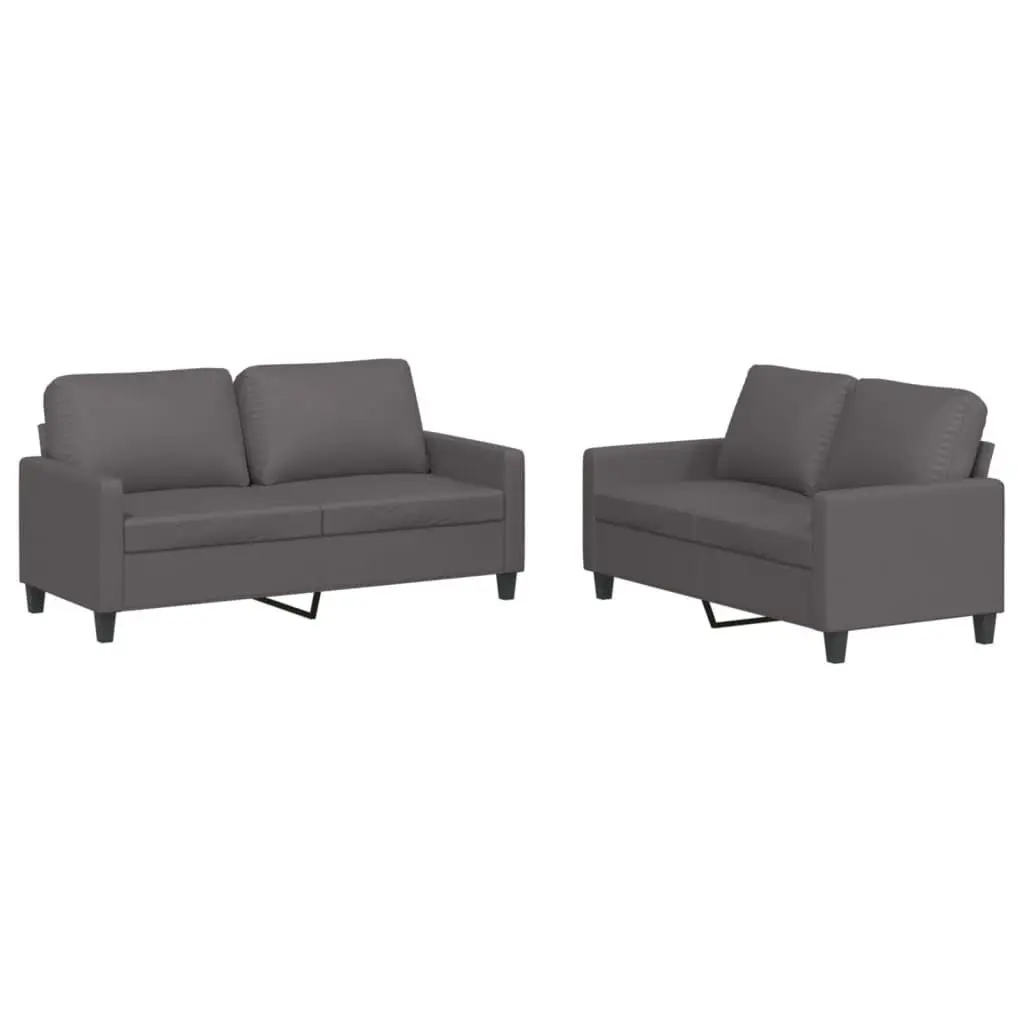 2 Piece Sofa Set Grey Faux Leather Living Room Furniture Seating with Cushions