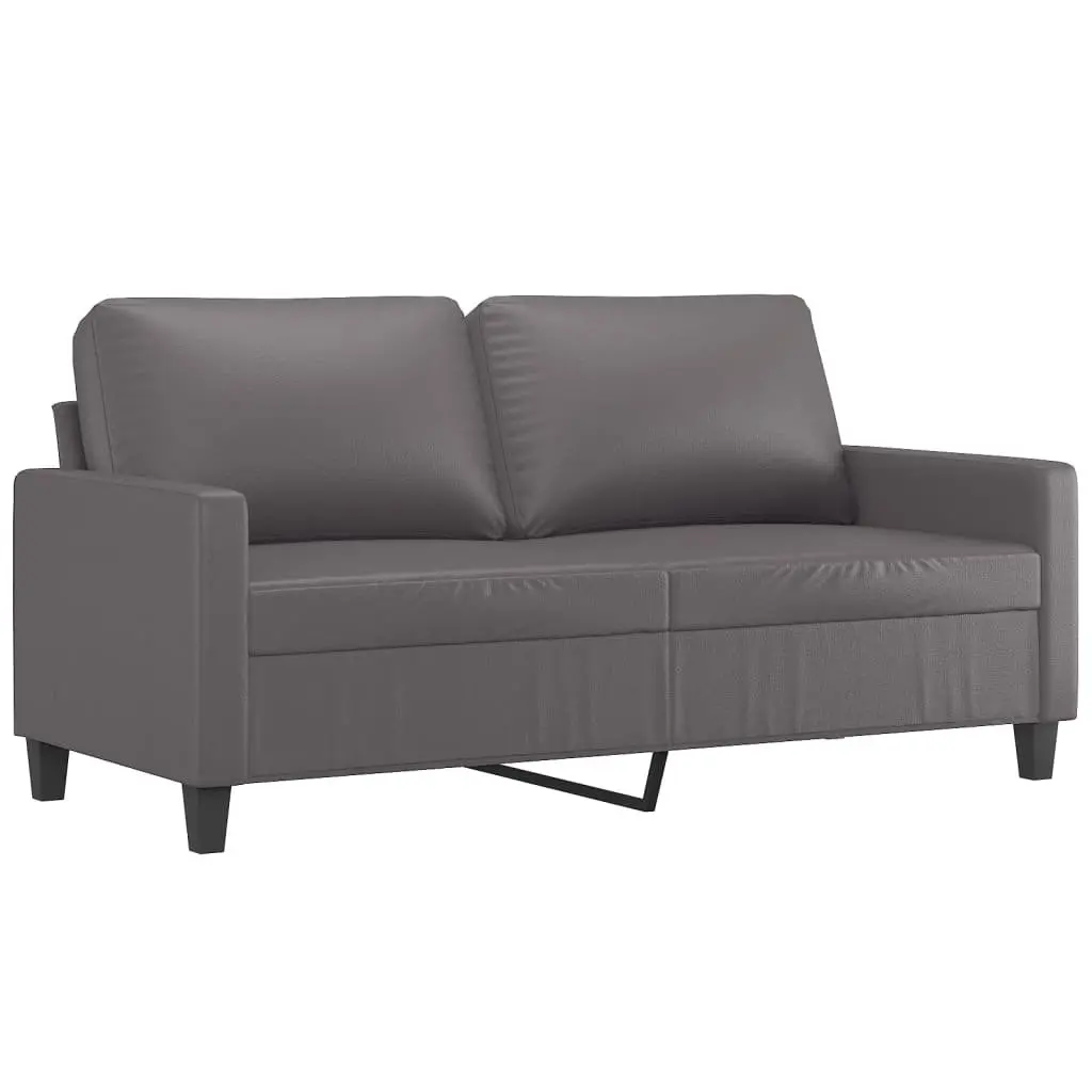 2 Piece Sofa Set Grey Faux Leather Living Room Furniture Seating with Cushions