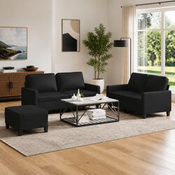 Reliable Black Faux Leather Sofa Set for Everyday Comfort