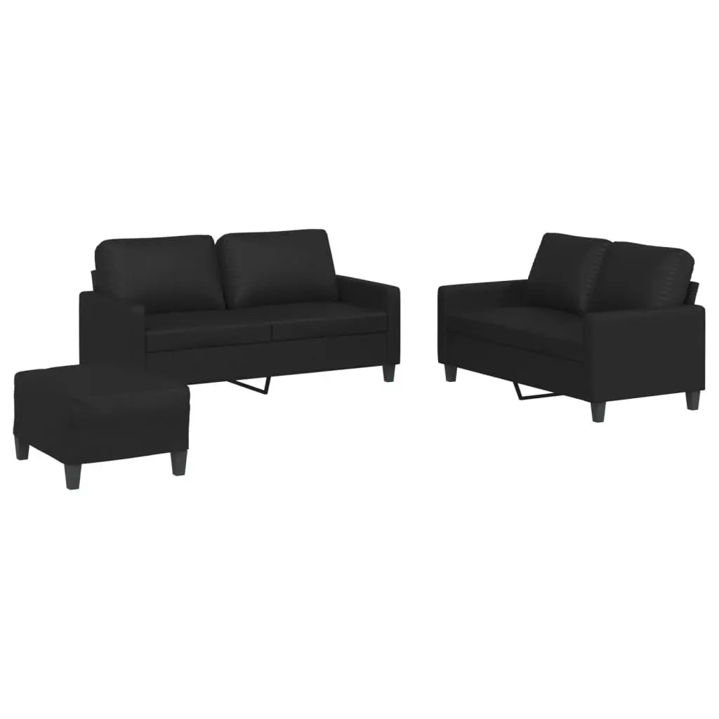 Sofa Set Faux Leather Living Room 3 Piece Black