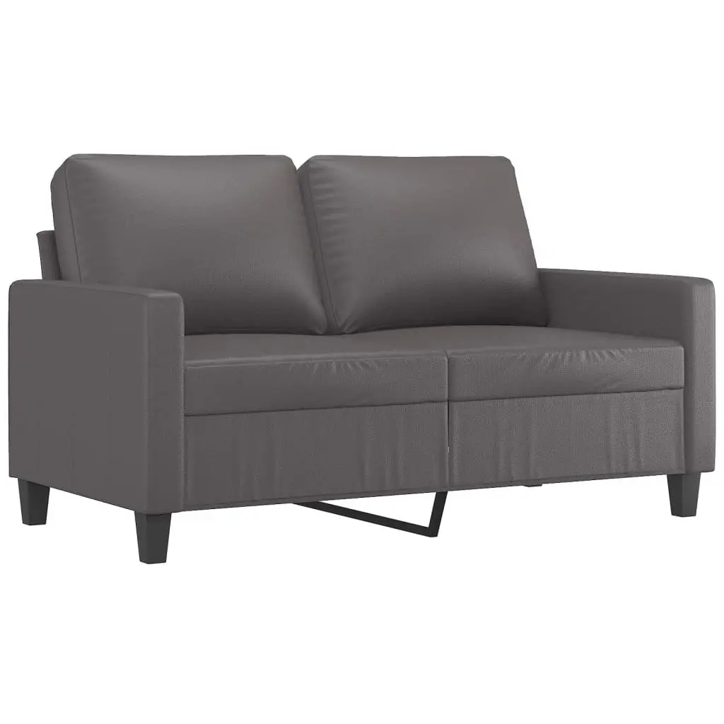 3 Piece Grey Sofa Set with Footstool Cushions Faux Leather Living Room Furniture