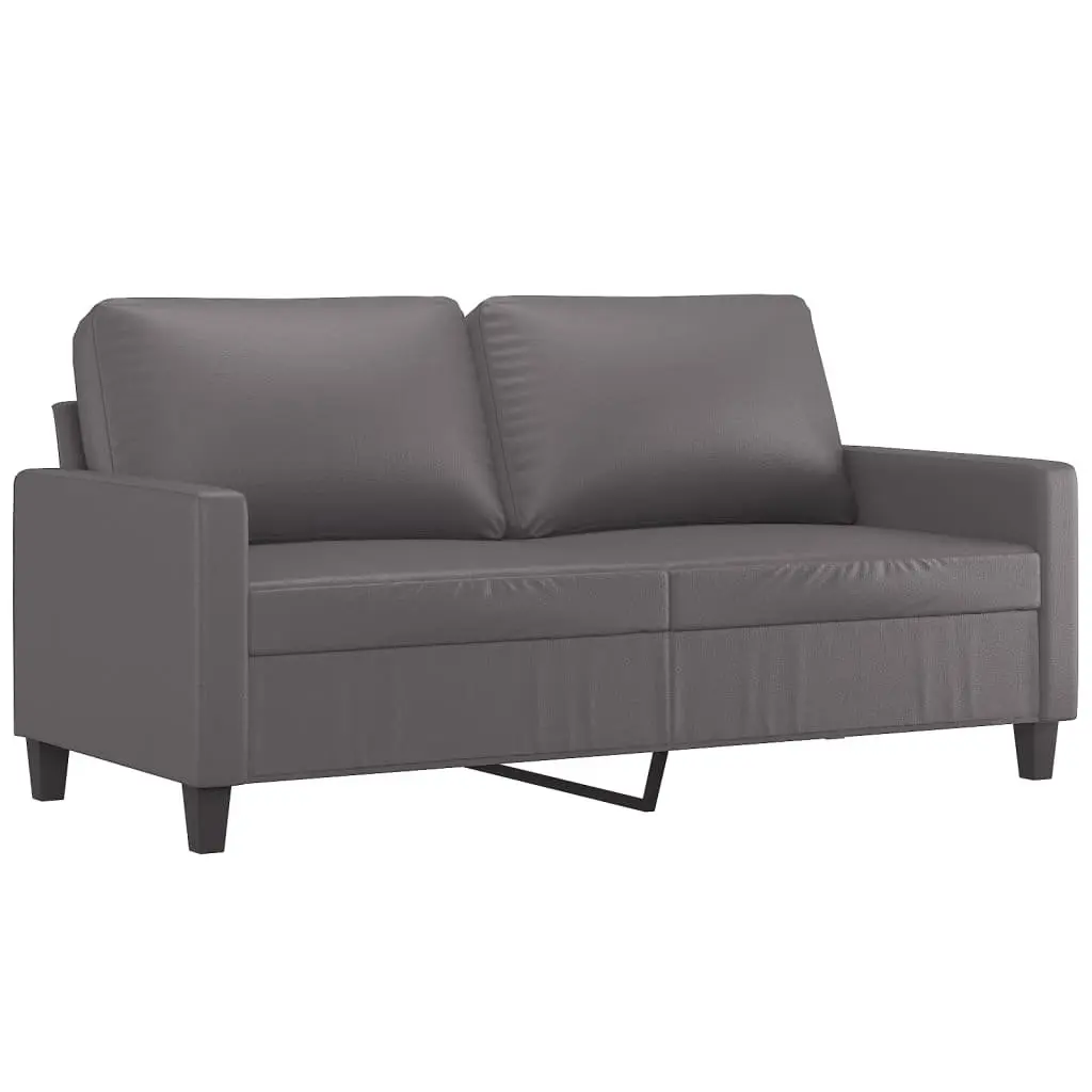 3 Piece Grey Sofa Set with Footstool Cushions Faux Leather Living Room Furniture