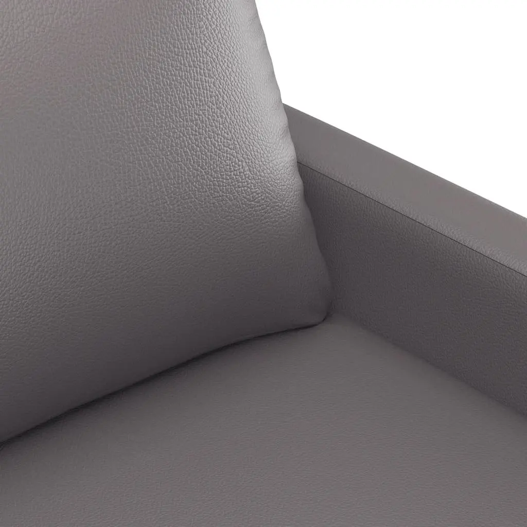3 Piece Grey Sofa Set with Footstool Cushions Faux Leather Living Room Furniture