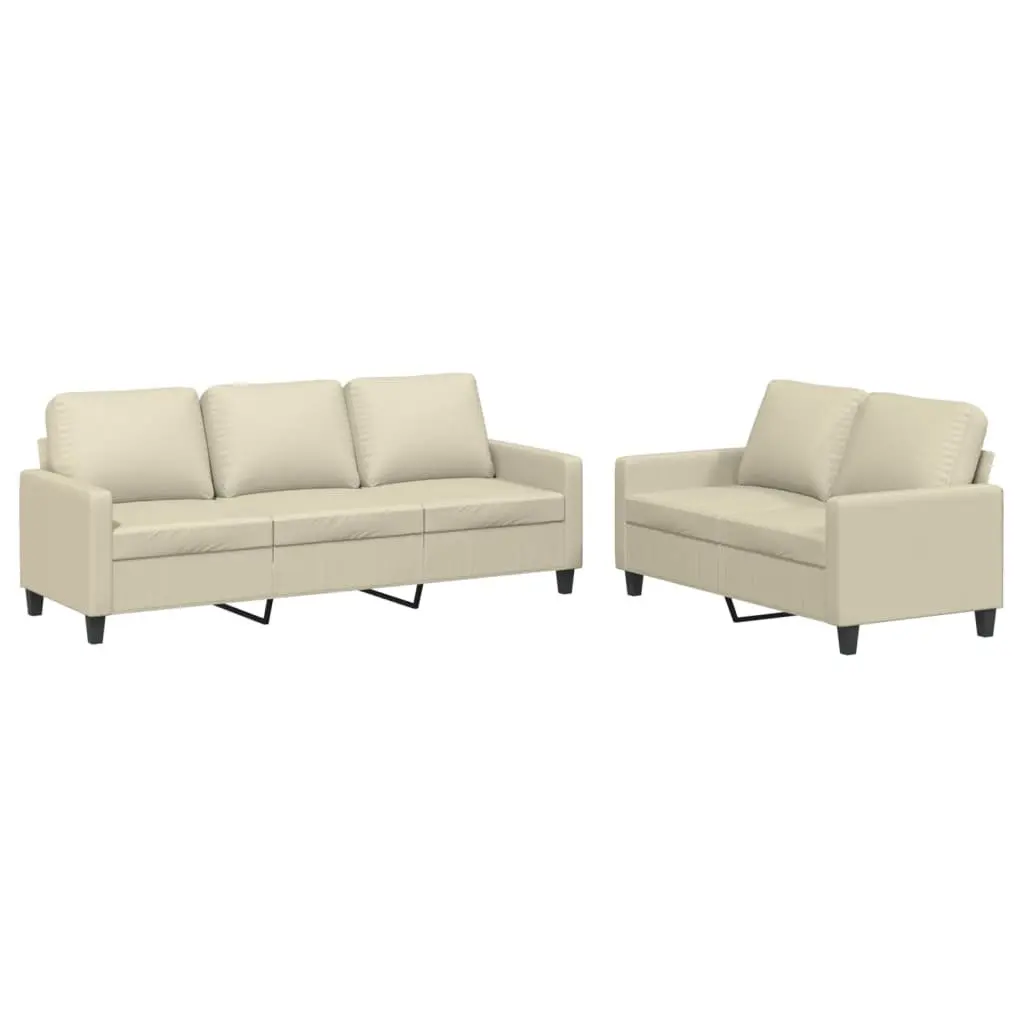 2 Piece Sofa Set Living Room Furniture Cream Faux Leather