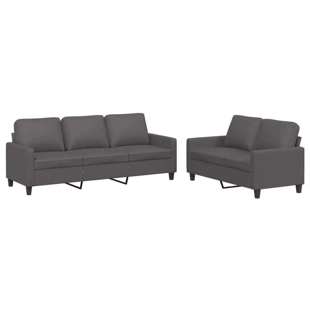 2 Piece Sofa Set Grey Faux Leather Living Room Furniture Seating