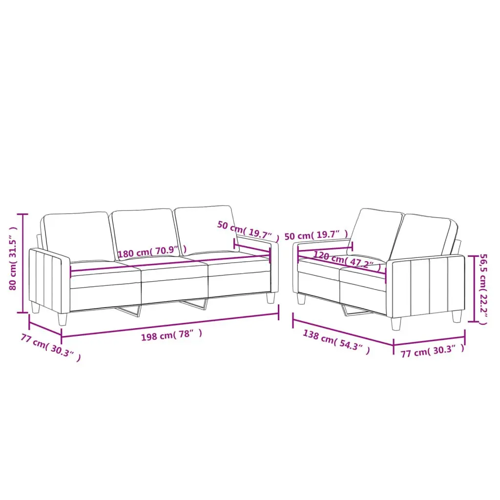 2 Piece Sofa Set Grey Faux Leather Living Room Furniture Seating
