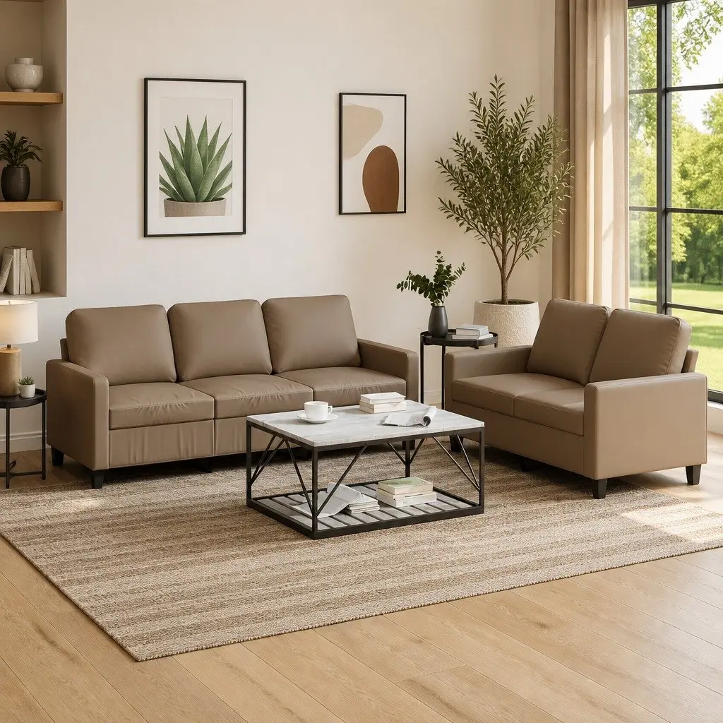 Sofa Set Living Room Seating 2 Piece Brown Faux Leather