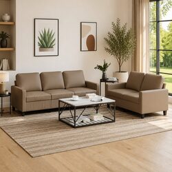 Comfortable 2-Piece Sofa Set in Brown Faux Leather