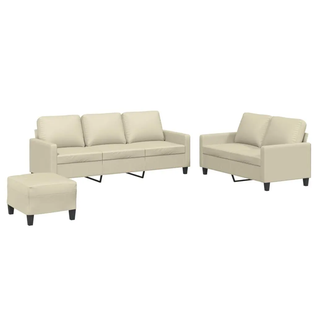 3 Piece Sofa Set Cream Faux Leather Living Room Furniture Seating