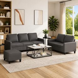 Comfortable 3 Piece Grey Sofa Set for Your Living Room