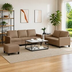 Comfortable Brown Sofa Set with Footstool - 3 Pieces
