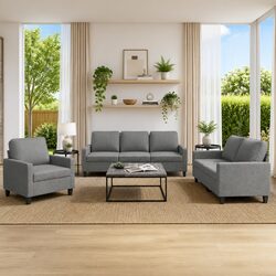 Comfortable and Durable 3 Piece Grey Sofa Set