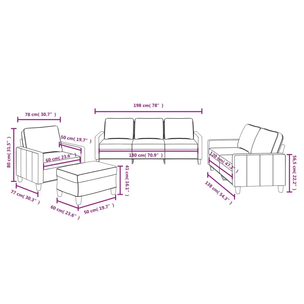 4 Piece Sofa Set with Footstool