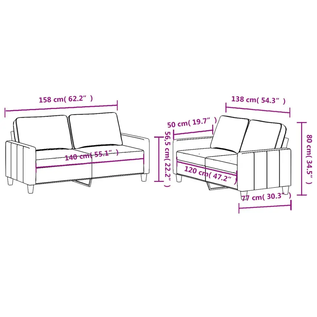 2 Piece Sofa Set Grey Fabric Couch Lounge Suite