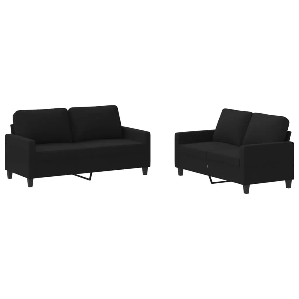 Sofa Set Black Fabric Cushions Living Room Lounge Seating 2 Piece
