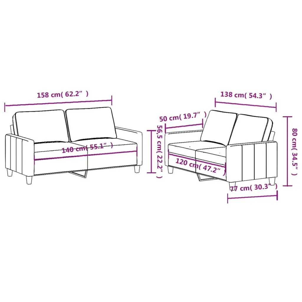 Sofa Set Black Fabric Cushions Living Room Lounge Seating 2 Piece