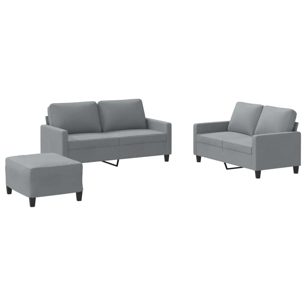 3 Piece Sofa Set Grey Fabric Living Room Lounge Suite
