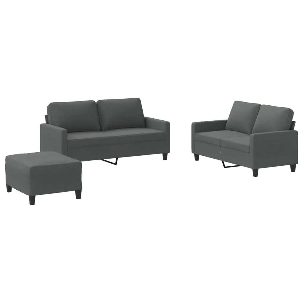 3 Piece Sofa Set Grey Fabric Living Room Furniture