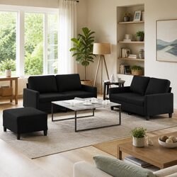 Comfortable and Valuable Black Fabric Sofa Set