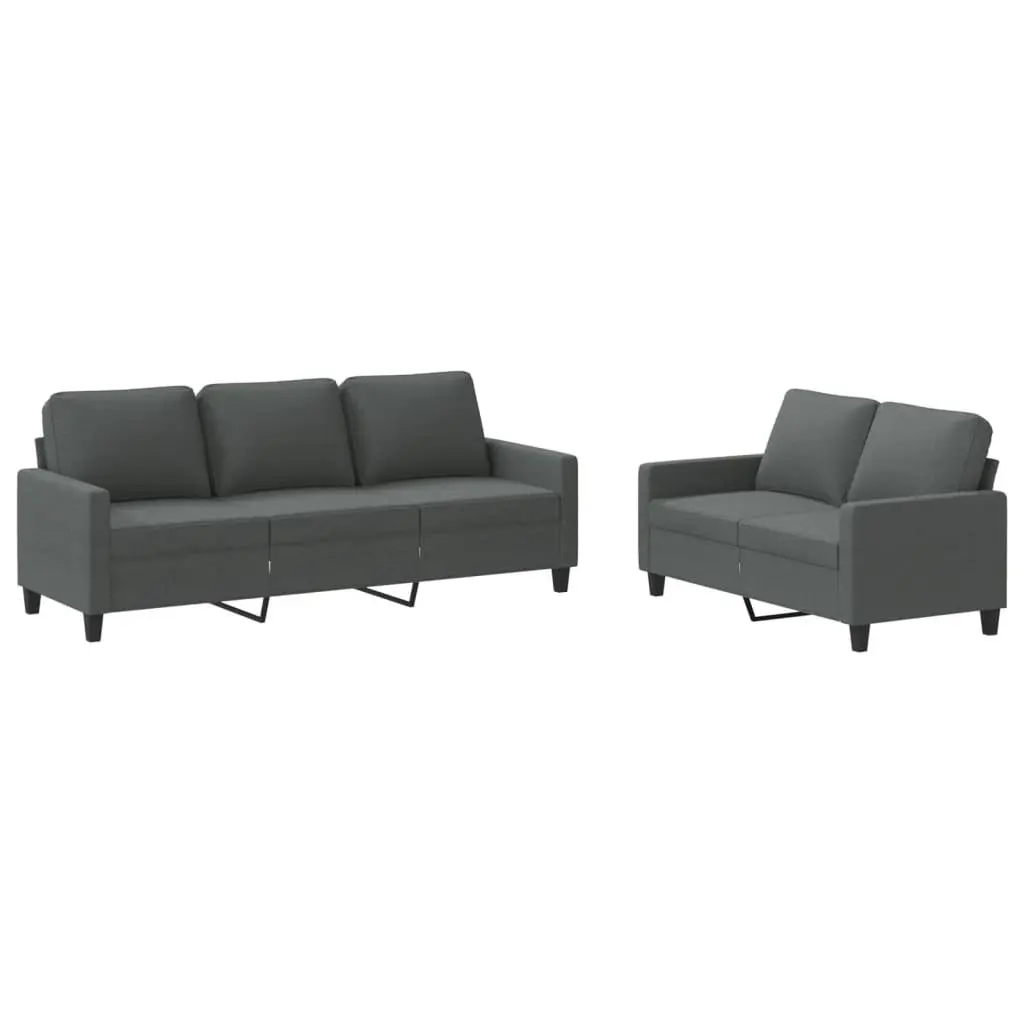 Sofa Set Grey Fabric 2 Piece Living Room Seating