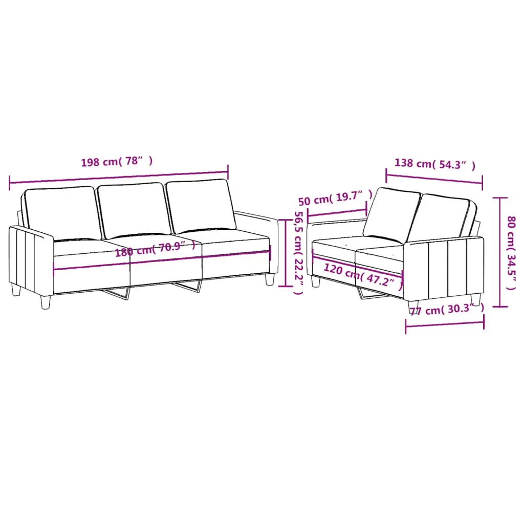 Sofa Set Grey Fabric 2 Piece Living Room Seating