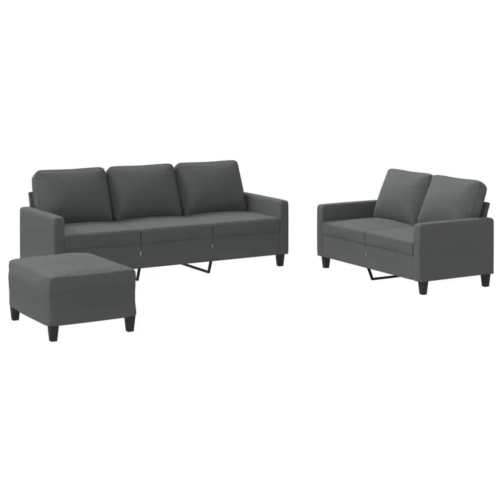 3 Piece Sofa Set with Footstool Grey Fabric Lounge Suite Living Room Furniture
