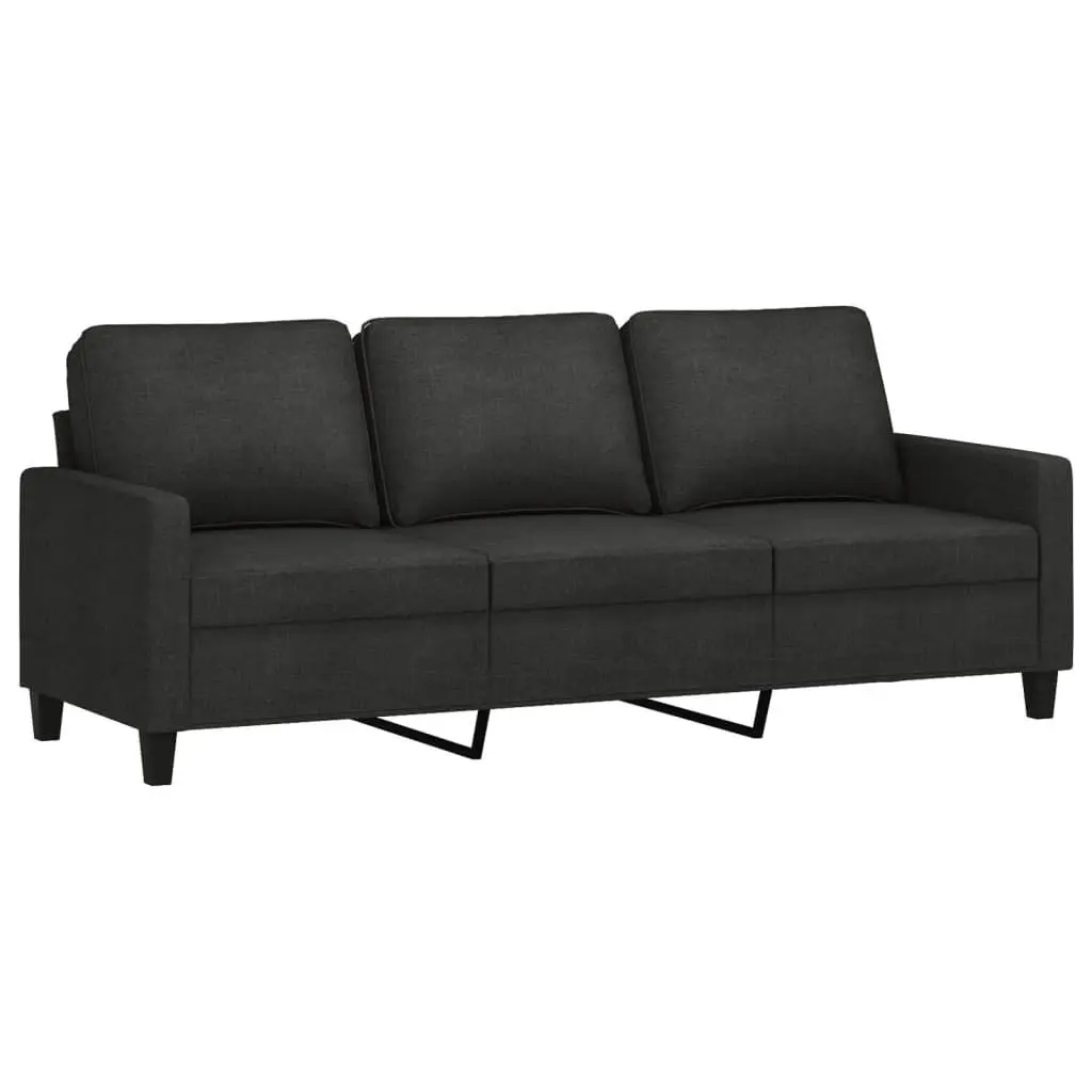 3 Piece Sofa Set Black Fabric Lounge Couch Footstool
