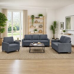 3 Piece Sofa Set Grey Velvet Lounge Suite Cushions Comfortable Seating
