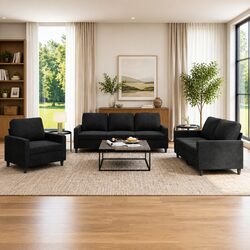 Value-Driven 3 Piece Black Velvet Sofa Set for Your Living Room