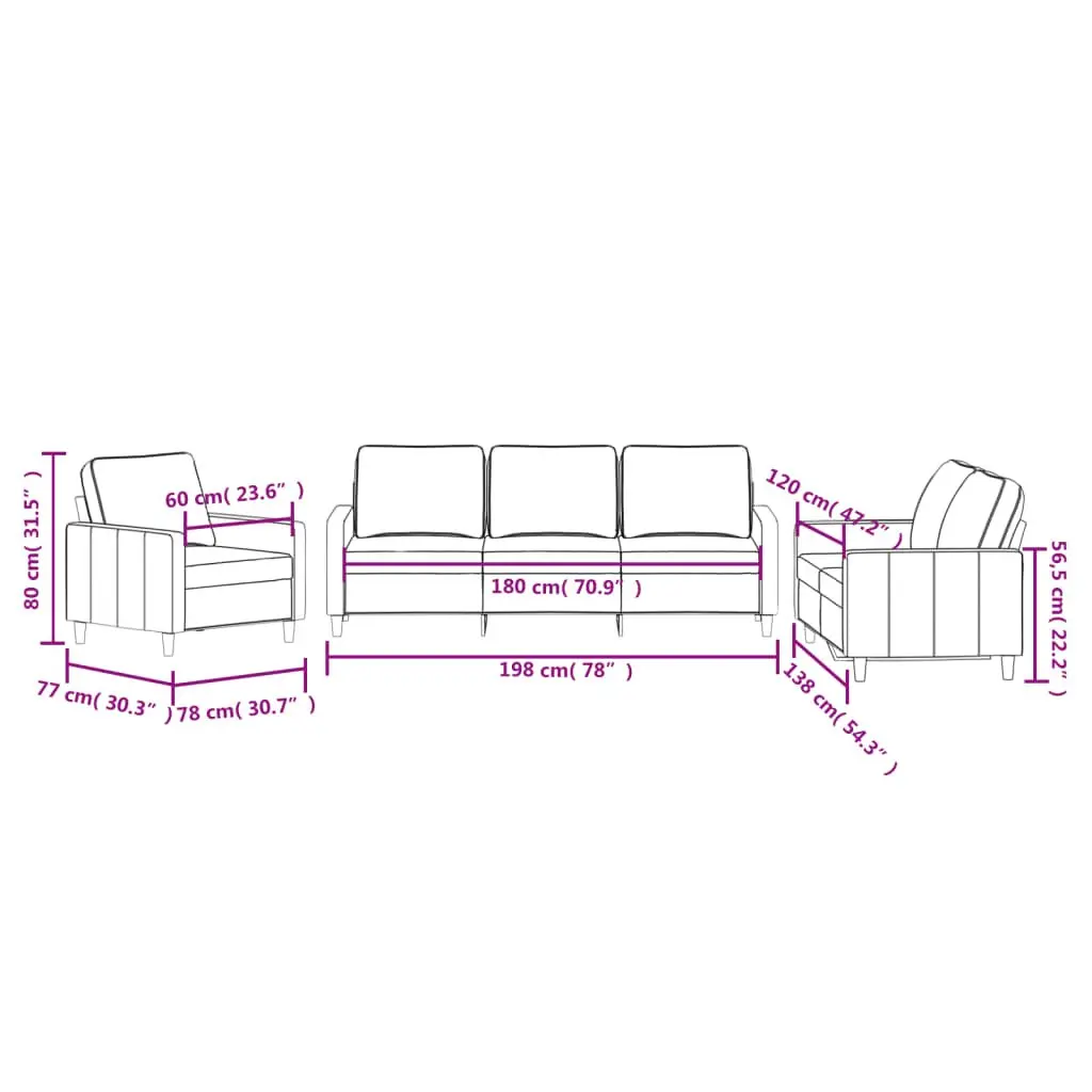 3 Piece Sofa Set Black Velvet Lounge Suite Cushions Living Room Furniture