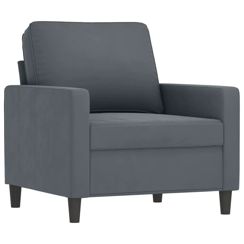 4 Piece Sofa Set with Footstool Cushions Grey Velvet Living Room Furniture
