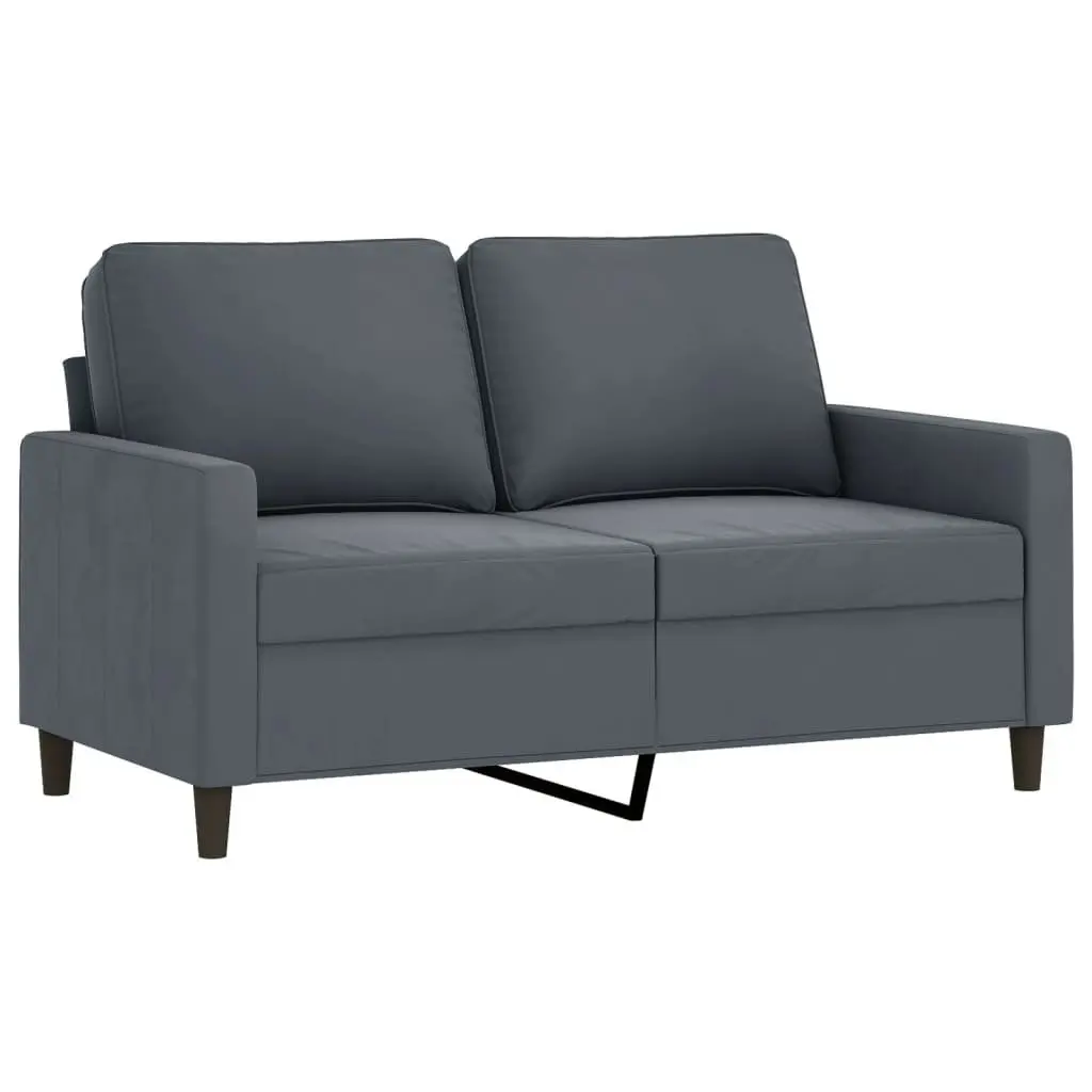 4 Piece Sofa Set with Footstool Cushions Grey Velvet Living Room Furniture
