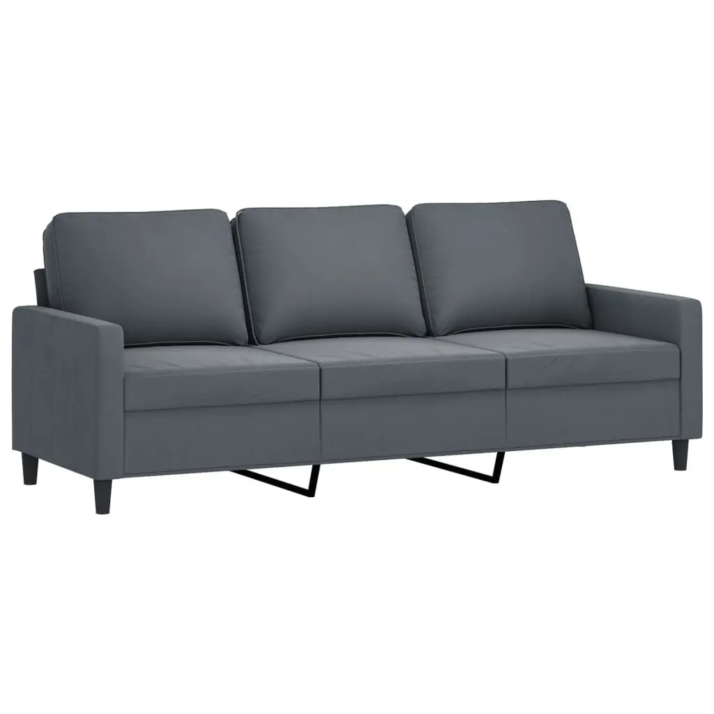 4 Piece Sofa Set with Footstool Cushions Grey Velvet Living Room Furniture