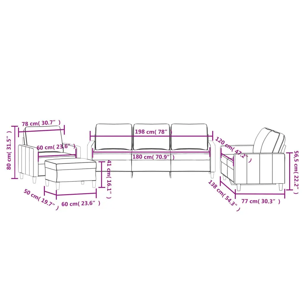 4 Piece Sofa Set with Footstool Cushions Grey Velvet Living Room Furniture