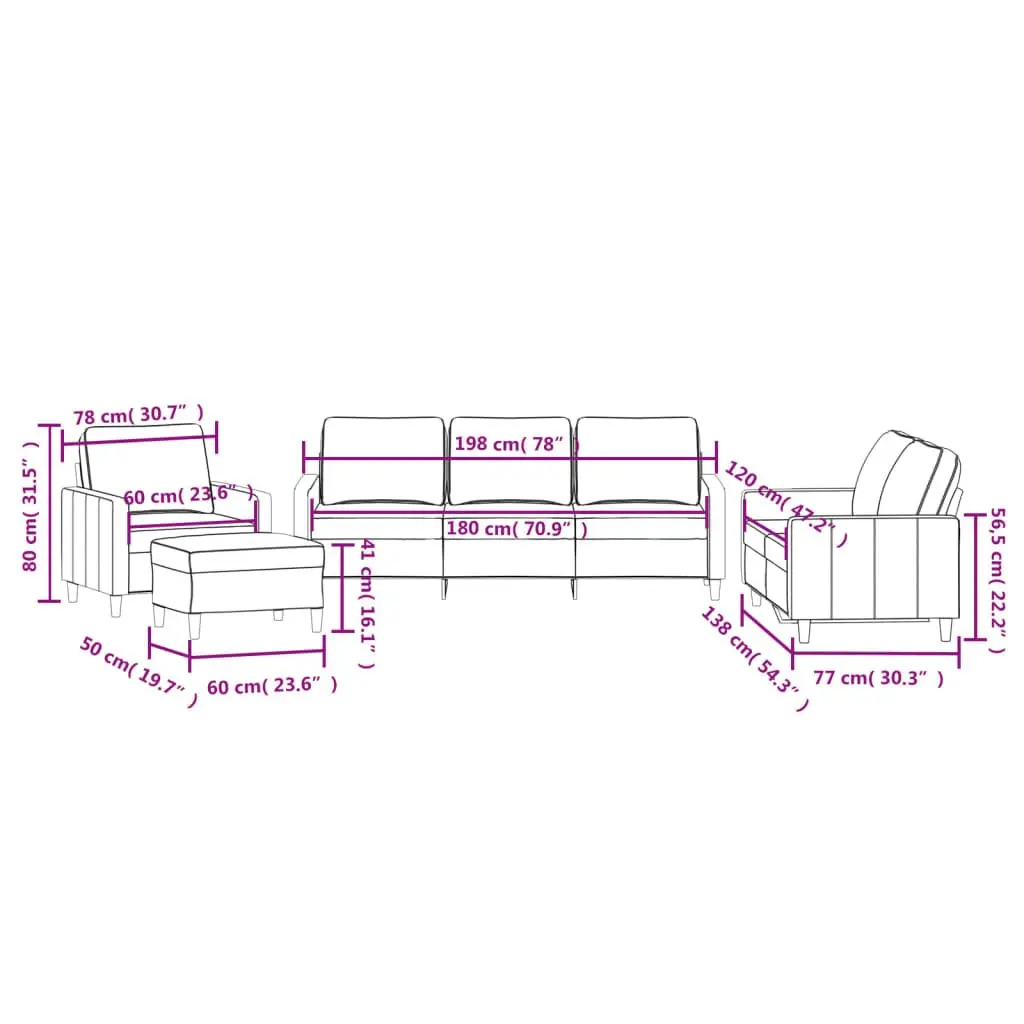 Sofa Set Black Velvet Living Room Furniture 4 Piece with Footstool Cushions