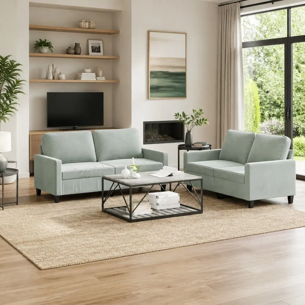 Grey Velvet Sofa Set